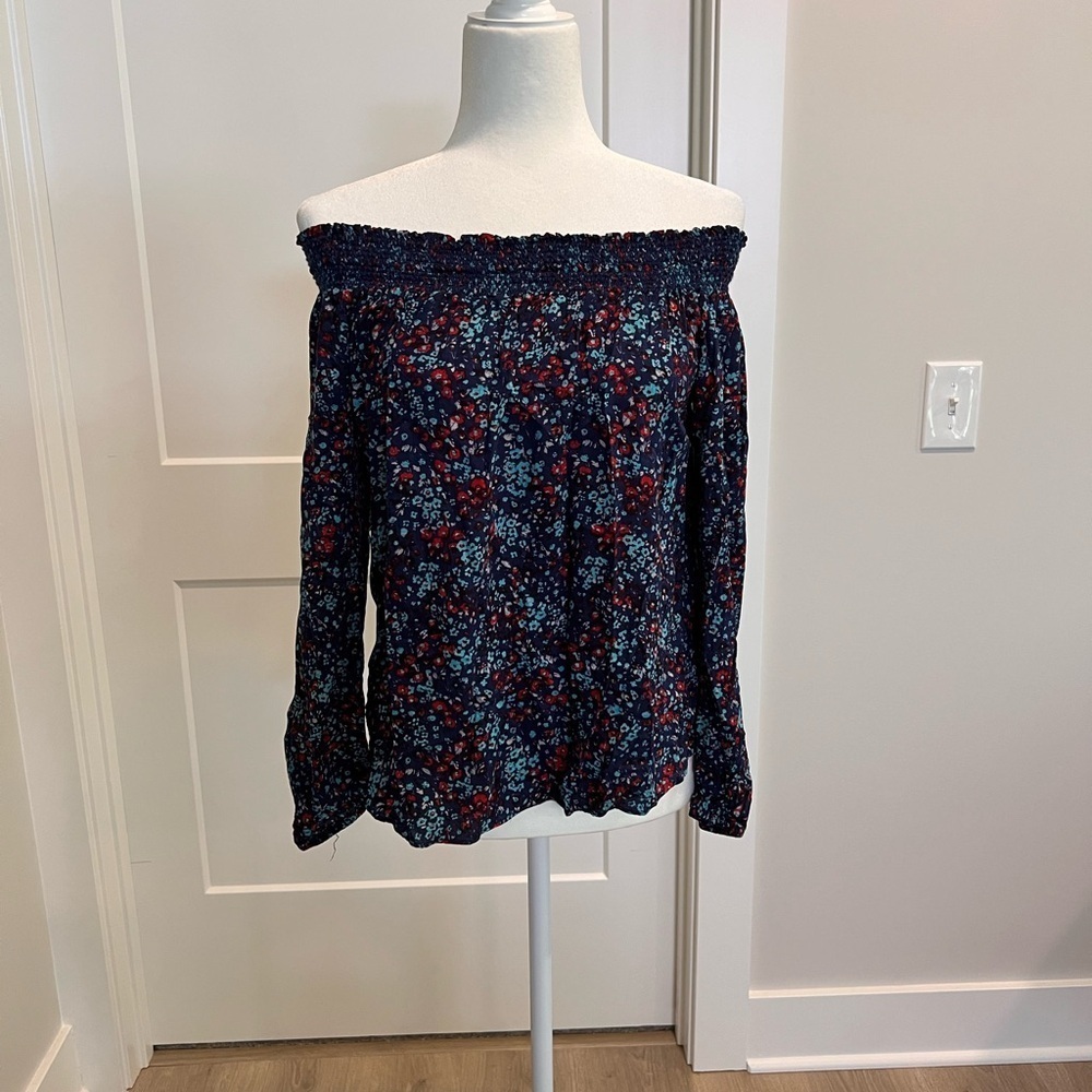 Parker Floral Off-Shoulder Blouse - Navy and Red